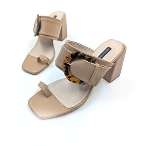 French Connection Tan Heels with Tortoise Accent